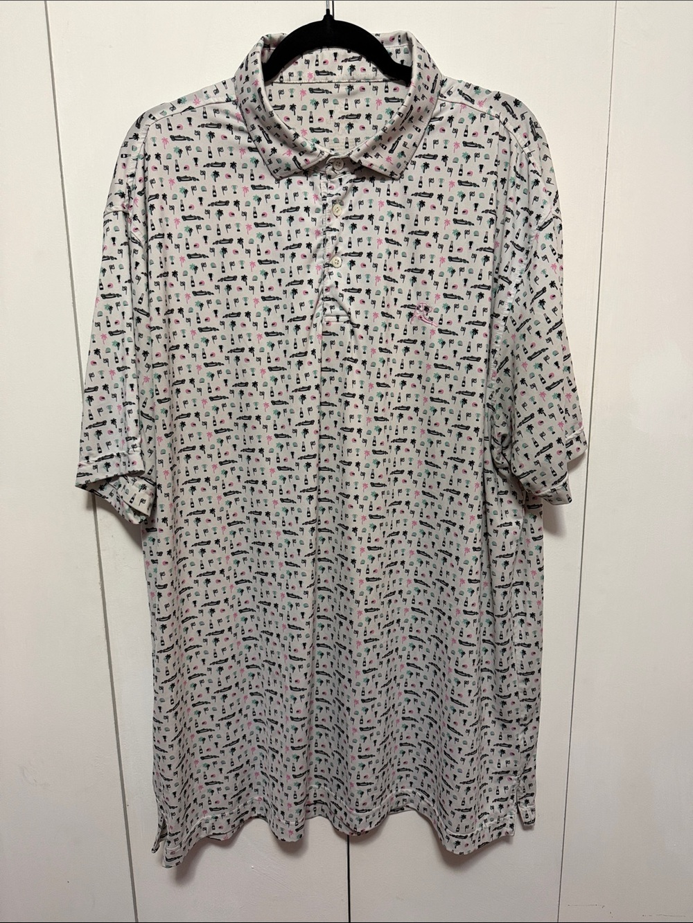 Rhoback White Polo with Pink and Green Miami F1 Pattern